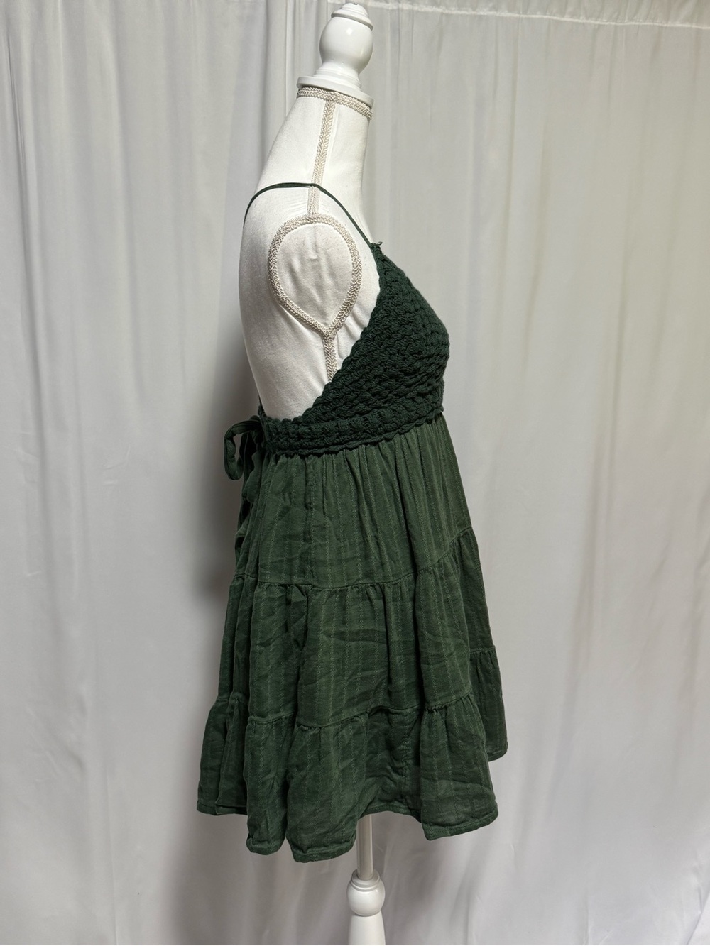 Aerie Green Crochet Tiered Mini Dress Size L Summer Beach - Picture 4 of 9